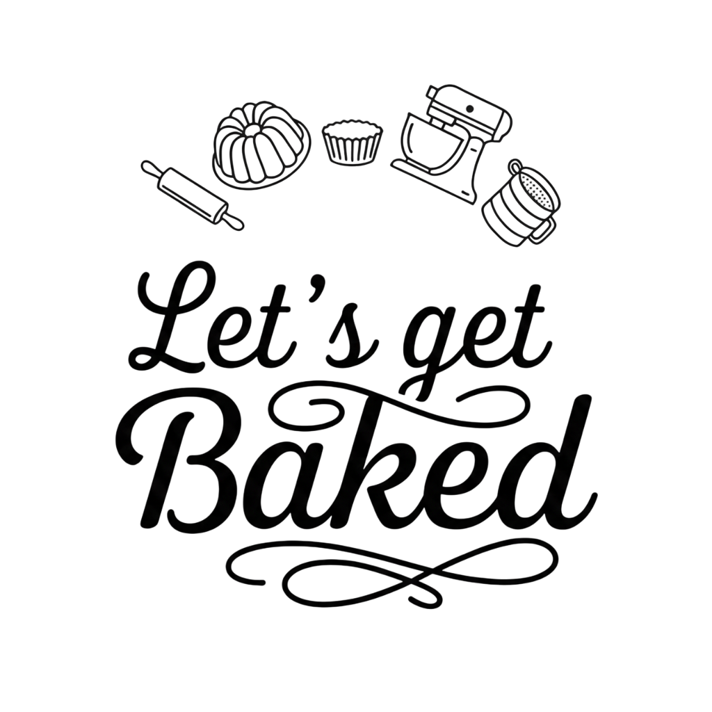 Let's get baked Bakery Logo With Kitchen Essentials